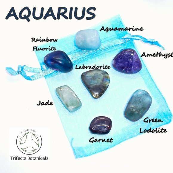 ♒ AQUARIUS Zodiac Gift Set ♒ Roller Bottle + Pocket Crystals + Incense Blend - Picture 2 of 6